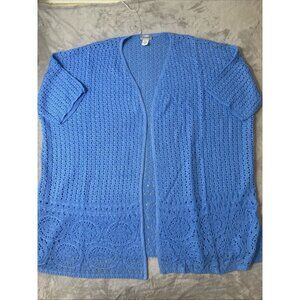 Women’s Catherines Knitted Open Cardigan Imported Yarns Blue Plus 3X